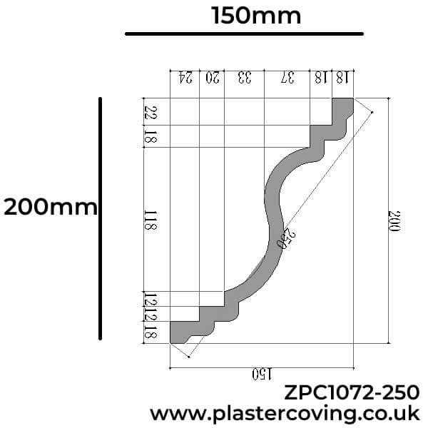 Extra Large Traditional Ogee Plaster Coving 150mm x 200mm